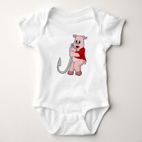 Pig at Fishing with Fish hook Baby Bodysuit