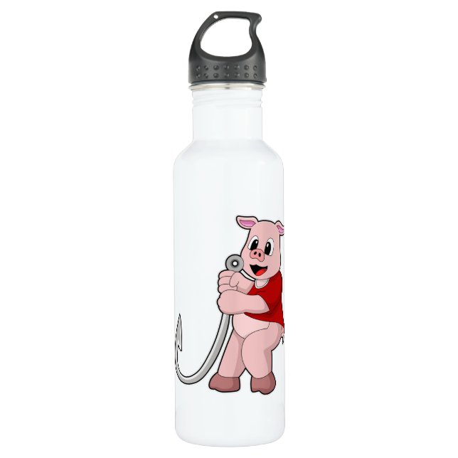 Pig at Fishing with Fish hook Stainless Steel Water Bottle (Front)