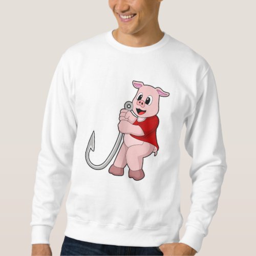 Pig at Fishing with Fish hook Sweatshirt