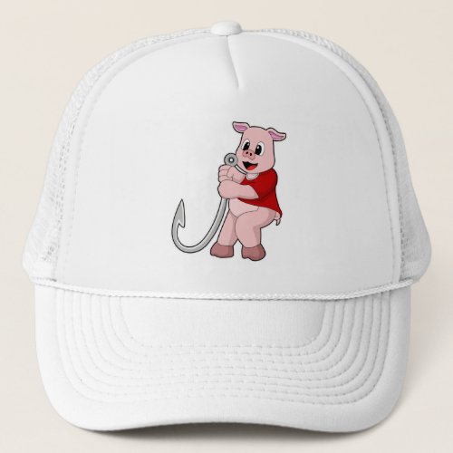Pig at Fishing with Fish hook Trucker Hat