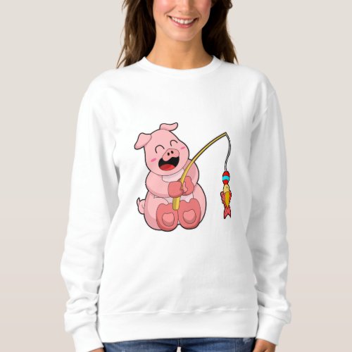 Pig at Fishing with Fish Sweatshirt