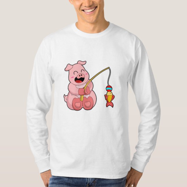 Pig at Fishing with Fish T-Shirt (Front)