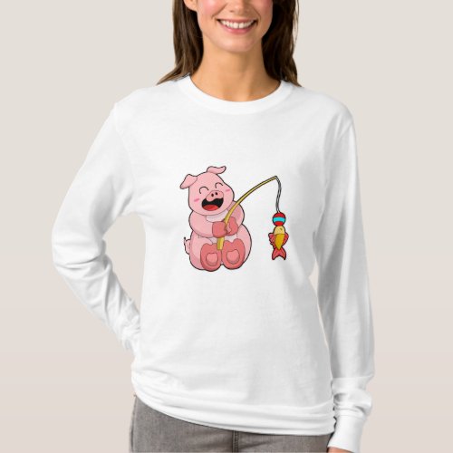 Pig at Fishing with Fish T_Shirt