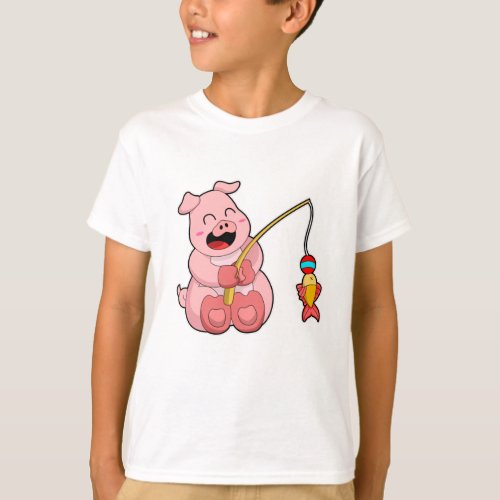 Pig at Fishing with Fish T_Shirt