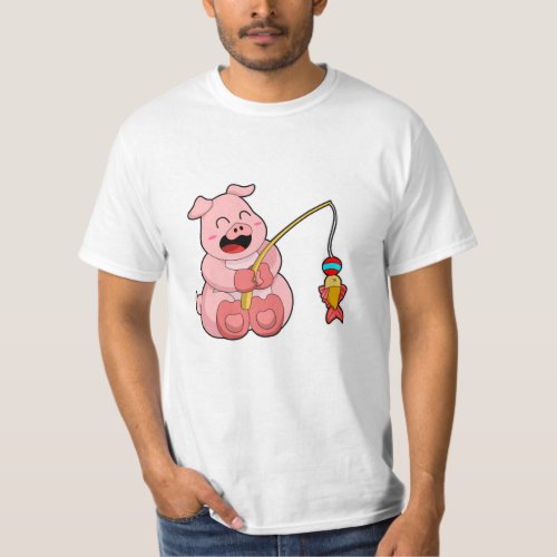 Pig at Fishing with Fish T_Shirt