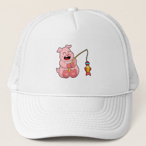 Pig at Fishing with Fish Trucker Hat