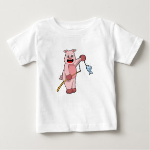 Pig at Fishing with Fishing rod & Fish Baby T-Shirt