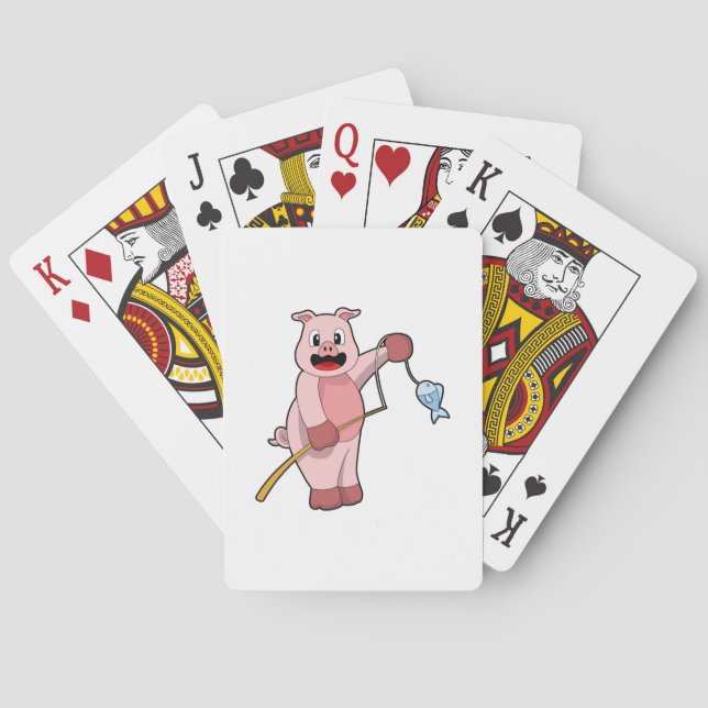 Pig at Fishing with Fishing rod & Fish Poker Cards (Back)