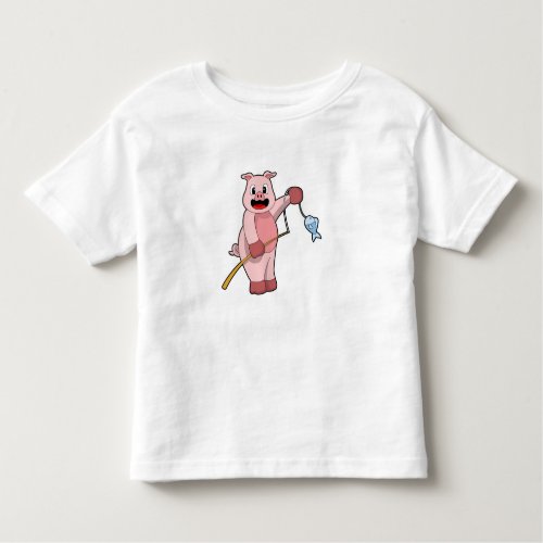 Pig at Fishing with Fishing rod  Fish Toddler T_shirt
