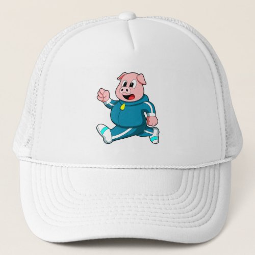 Pig at Fitness _ Jogging with Jogging suit Trucker Hat