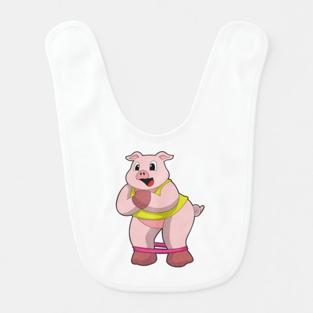 Pig at Fitness with Rubber band Baby Bib (Front)