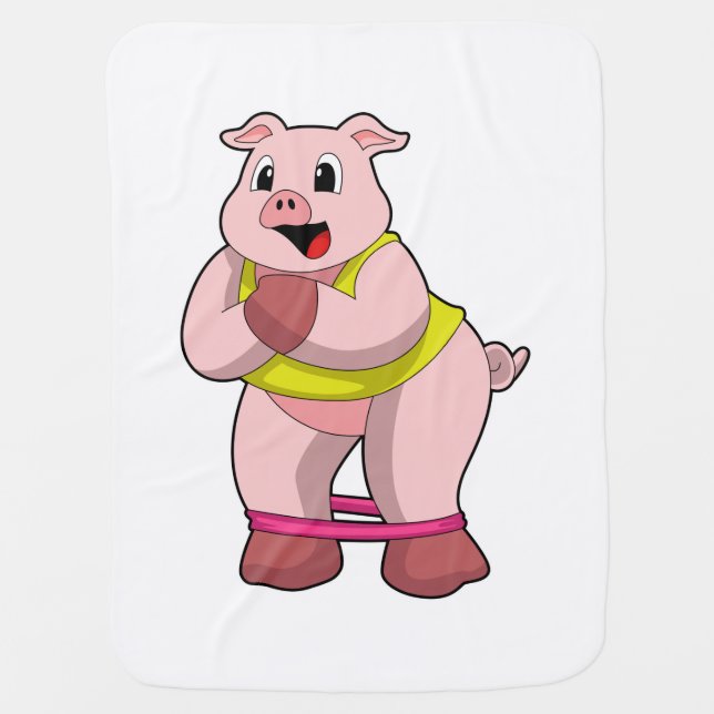 Pig at Fitness with Rubber band Baby Blanket (Front)