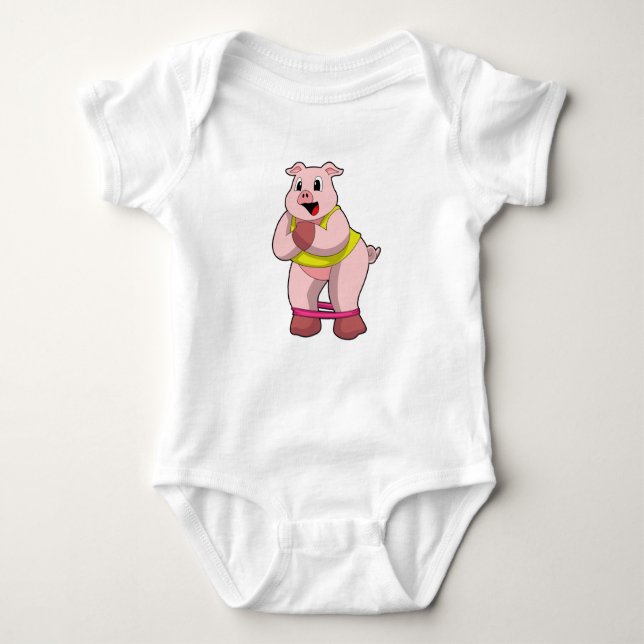 Pig at Fitness with Rubber band Baby Bodysuit (Front)