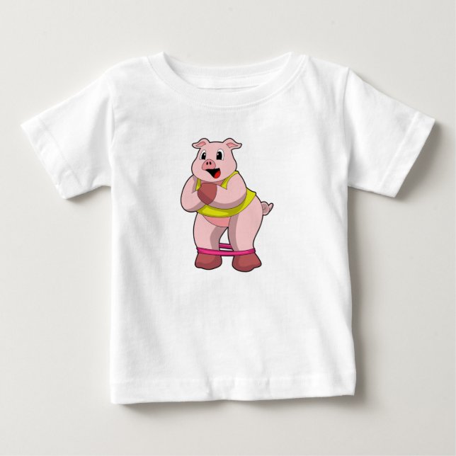Pig at Fitness with Rubber band Baby T-Shirt (Front)