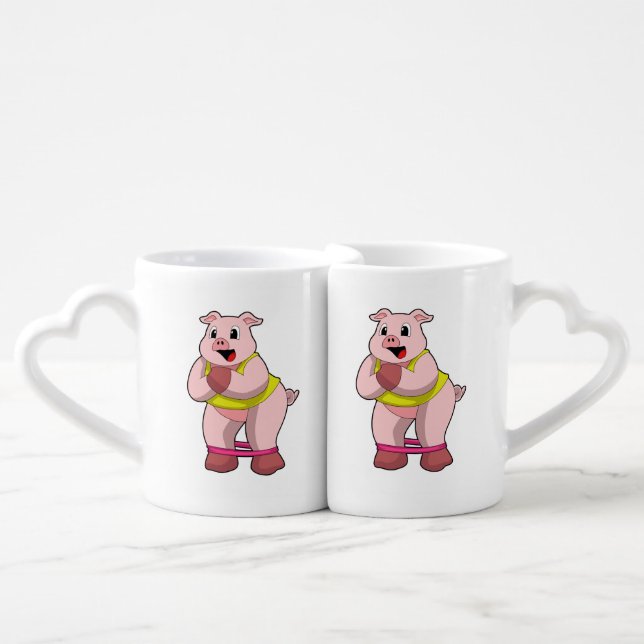 Pig at Fitness with Rubber band Coffee Mug Set (Front Nesting)