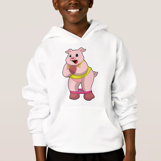 Pig at Fitness with Rubber band Hoodie (Front)