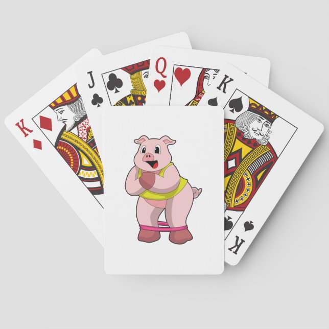 Pig at Fitness with Rubber band Poker Cards (Back)
