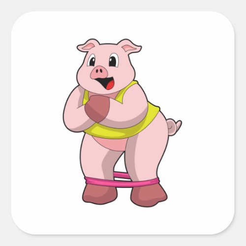 Pig at Fitness with Rubber band Square Sticker