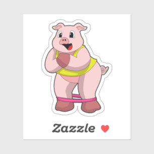 Pig at Fitness with Rubber band Sticker