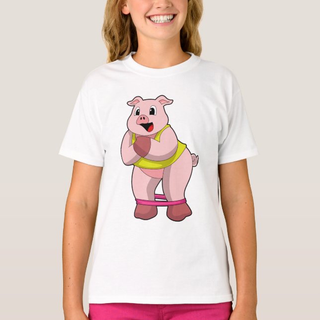 Pig at Fitness with Rubber band T-Shirt (Front)