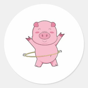 Pig at Fitness with Swing ring Classic Round Sticker