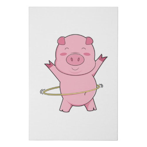 Pig at Fitness with Swing ring Faux Canvas Print