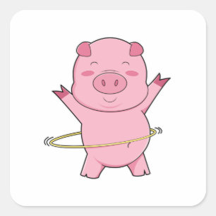 Pig at Fitness with Swing ring Square Sticker