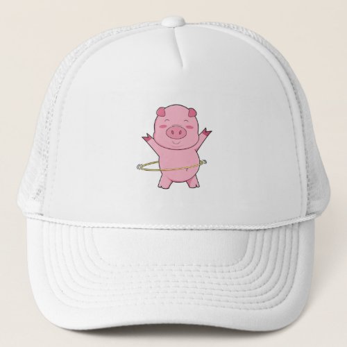 Pig at Fitness with Swing ring Trucker Hat