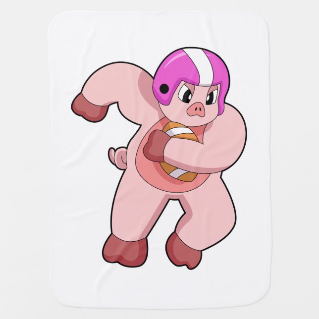 Pig at Football Sports Baby Blanket (Front)