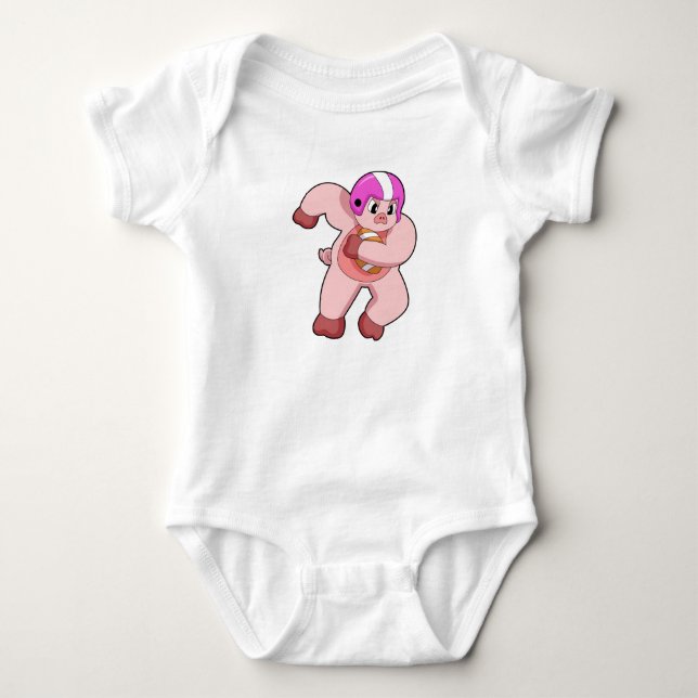 Pig at Football Sports Baby Bodysuit (Front)