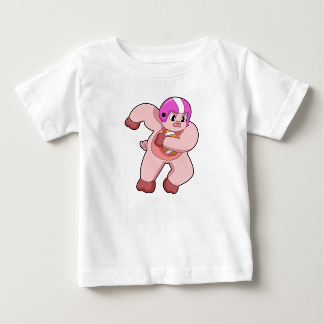 Pig at Football Sports Baby T-Shirt (Front)