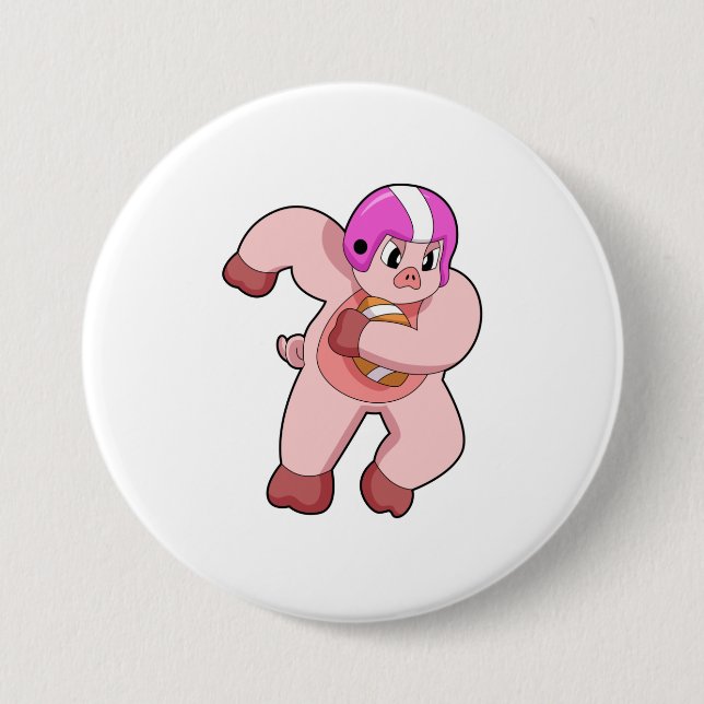 Pig at Football Sports Button (Front)