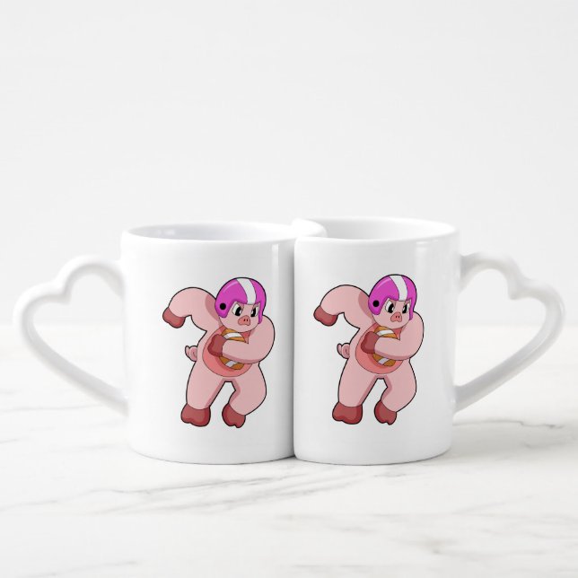 Pig at Football Sports Coffee Mug Set (Front Nesting)