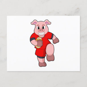 Pig at Football Sports Postcard