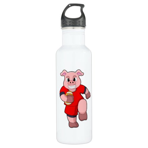 Pig at Football Sports Stainless Steel Water Bottle