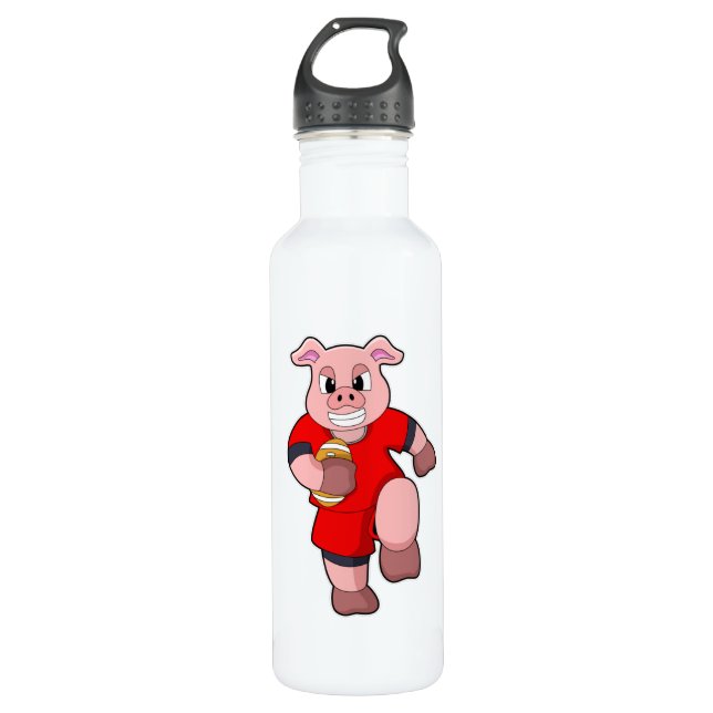 Pig at Football Sports Stainless Steel Water Bottle (Front)