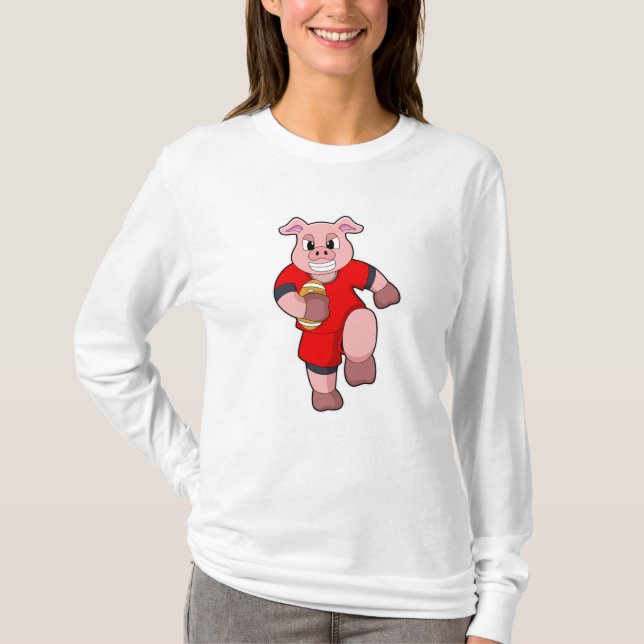 Pig at Football Sports T-Shirt (Front)