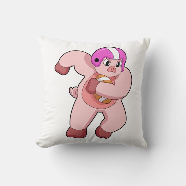 Pig at Football Sports Throw Pillow (Front)