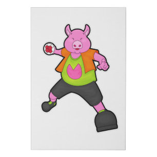Pig at Handball player with Handball Faux Canvas Print