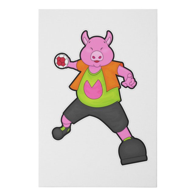 Pig at Handball player with Handball Faux Canvas Print (Front)