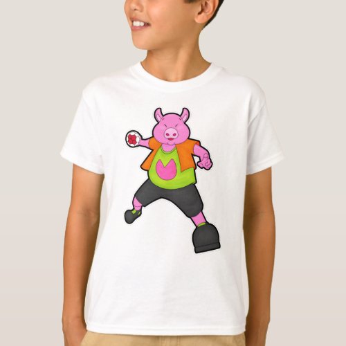 Pig at Handball player with Handball T_Shirt