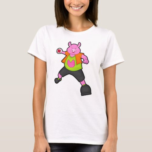 Pig at Handball player with Handball T_Shirt