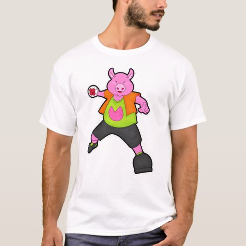 Pig at Handball player with Handball T_Shirt