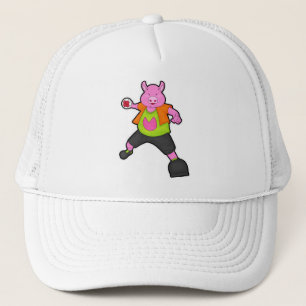 Pig at Handball player with Handball Trucker Hat