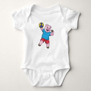 Pig at Handball Sports Baby Bodysuit