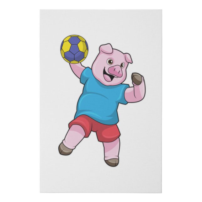 Pig at Handball Sports Faux Canvas Print (Front)