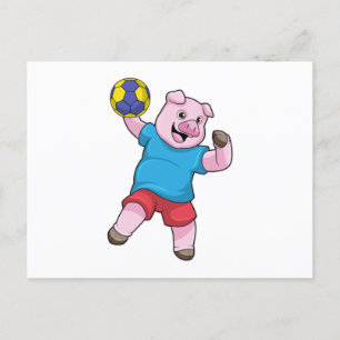 Pig at Handball Sports Postcard