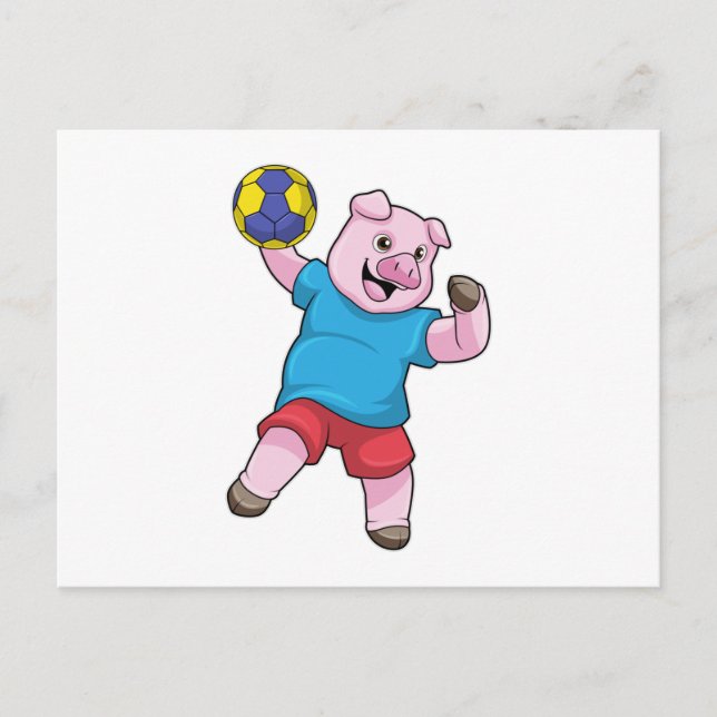 Pig at Handball Sports Postcard (Front)
