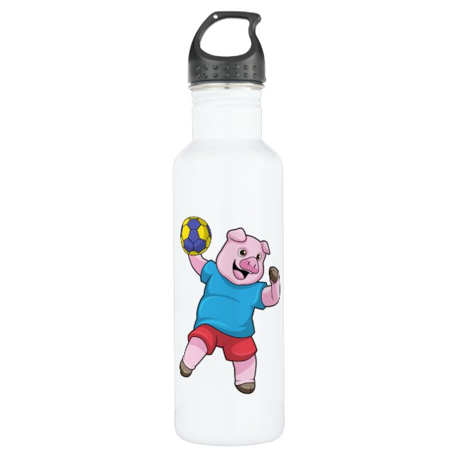 Pig at Handball Sports Stainless Steel Water Bottle (Front)