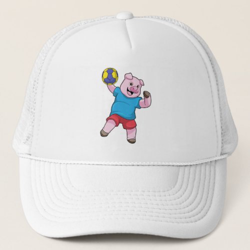 Pig at Handball Sports Trucker Hat